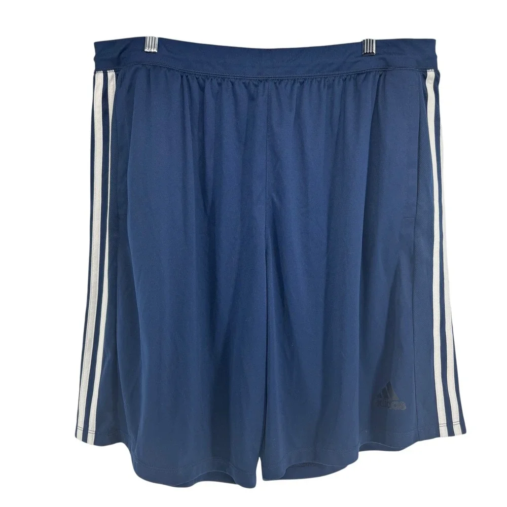 Adidas Mens 3 Stripe Navy Blue Climalite Athletic Shorts Size 2XL Workout Soccer
